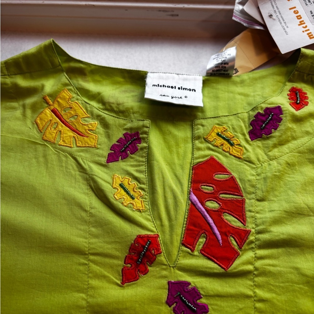 Michael Simon XL Lime Embroidered Chameleon Top NWT - Picture 5 of 15